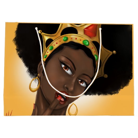 Schöne schwarze Königin - Naturhaar Große Geschenktüte (Rückseite)