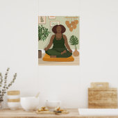 Schöne schwarze Kurvin meditiert Poster (Küche)