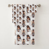 Schöne schwarze Mädchen-Engel-Musterdesign Badhandtuch Set (Insitu)