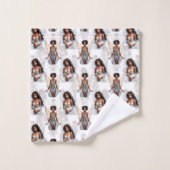 Schöne schwarze Mädchen-Engel-Musterdesign Badhandtuch Set (Waschlappen)