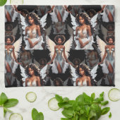 Schöne schwarze Mädchen-Engel-Musterdesign -Dunkel Geschirrtuch (Gefaltet)