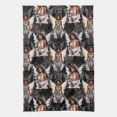 Schöne schwarze Mädchen-Engel-Musterdesign -Dunkel Geschirrtuch (Vertikal)