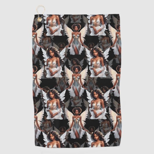 Schöne schwarze Mädchen-Engel-Musterdesign -Dunkel Golfhandtuch (Vorderseite)