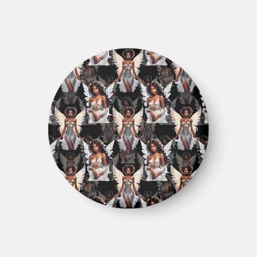 Schöne schwarze Mädchen-Engel-Musterdesign -Dunkel Magnet (Vorne)