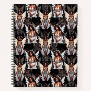 Schöne schwarze Mädchen-Engel-Musterdesign -Dunkel Notizblock