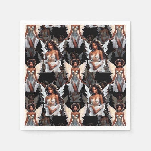 Schöne schwarze Mädchen-Engel-Musterdesign -Dunkel Serviette (Vorderseite)