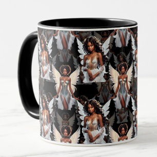 Schöne schwarze Mädchen-Engel-Musterdesign -Dunkel Tasse