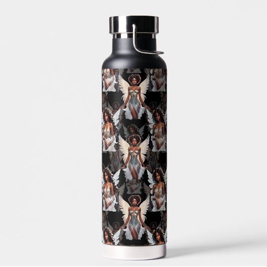 Schöne schwarze Mädchen-Engel-Musterdesign -Dunkel Trinkflasche (Links)