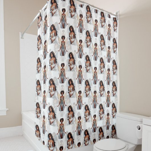 Schöne schwarze Mädchen-Engel-Musterdesign Duschvorhang
