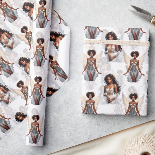 Schöne schwarze Mädchen-Engel-Musterdesign Geschenkpapier