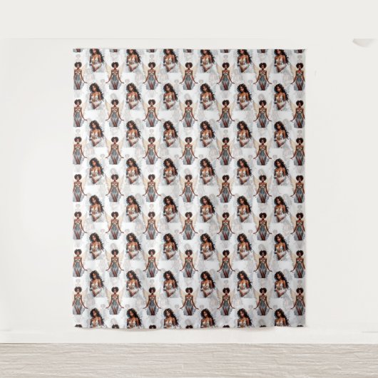 Schöne schwarze Mädchen-Engel-Musterdesign Wandteppich (Vorderseite)