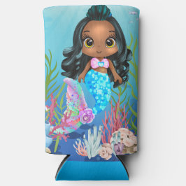 Schöne schwarze Meerjungfrau spielt im Meer Selters Dosenkühler