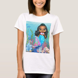 Schöne schwarze Meerjungfrau spielt im Meer T-Shirt