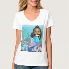 Schöne schwarze Meerjungfrau spielt im Meer T-Shirt