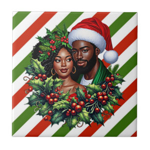 Schöne schwarze Paar-Holly-Weihnachtskranzkunst Fliese
