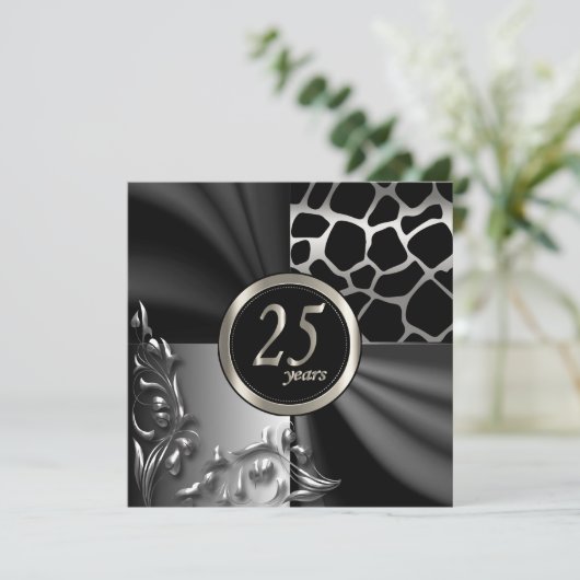 Schöne Schwarze Party Einladung zum 25. Jubiläum (Stehend Vorderseite)