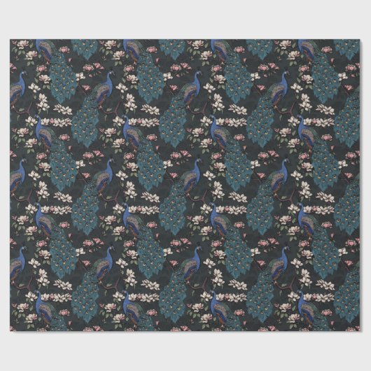 Schöne Schwarze Pfaue und Magnolische Blume Geschenkpapier (Flach)