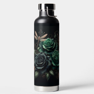 Schöne schwarze und Aquamarine Rose mit Drachenfli Trinkflasche