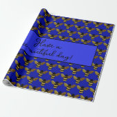 SCHÖNE SCHWARZE UND GOLD BUMBLEBEE BEE TEXT BLUE GESCHENKPAPIER (Ungerollt)