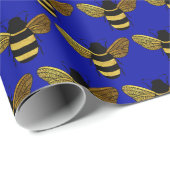 SCHÖNE SCHWARZE UND GOLD BUMBLEBEE BEE TEXT BLUE GESCHENKPAPIER (Rolleneckpunkt)