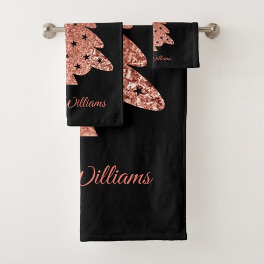 Schöne schwarze und rosa Weihnachtsbaum Urlaub Badhandtuch Set (Insitu)