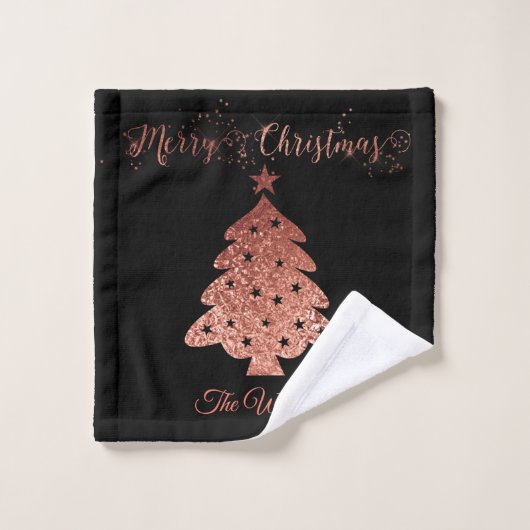 Schöne schwarze und rosa Weihnachtsbaum Urlaub Badhandtuch Set (Waschlappen)