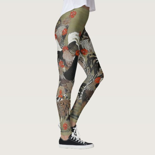 Schöne schwarze, weiße und Mehrfarbenhähne Leggings (Rechts)