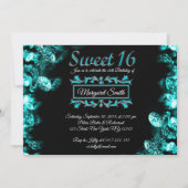 Schöne schwarztürkisfarbene Diamanten Sweet 16 Ein Einladung (Vorderseite)