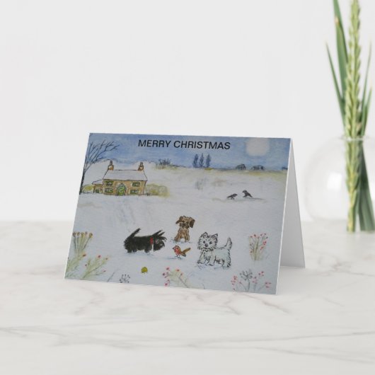 Schöne Scottie dog Westie Terrier Christmas Card Karte (Vorderseite)