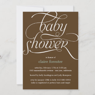 Schöne Script Baby Duwer Invitation (blau) Einladung
