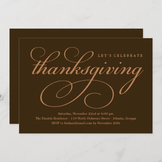 Schöne Script-Erntedank-Dinner Einladung (Vorne/Hinten)