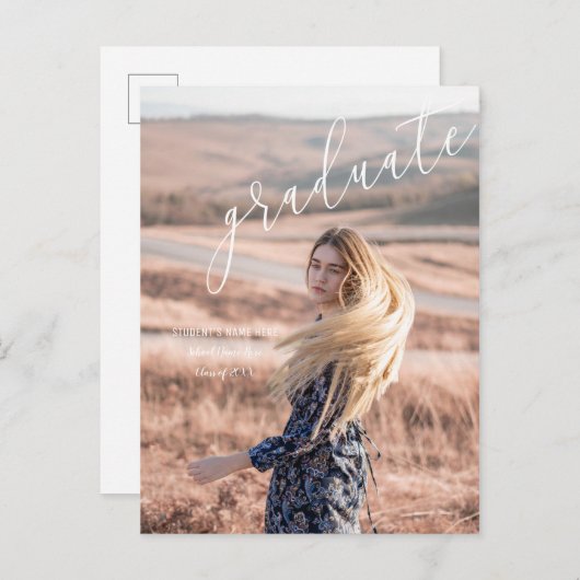 Schöne Script Foto Abschluss Ankündigung (Vorne/Hinten)