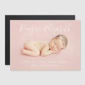 Schöne Script Magnetic Foto Geburtsankündigung Magneteinladung (Vorne/Hinten)