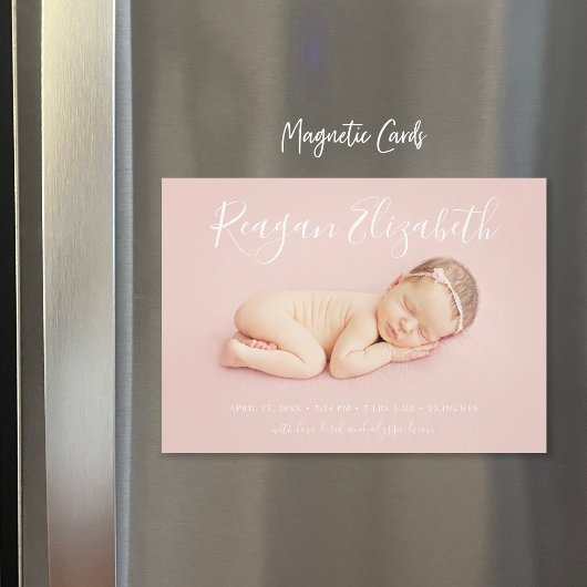 Schöne Script Magnetic Foto Geburtsankündigung Magneteinladung