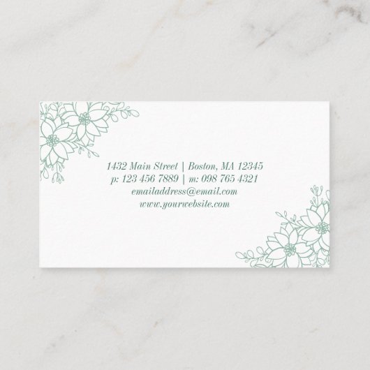 Schöne Seafoam Grüne Blumenstrasse Kunst Visitenkarte (Rückseite)