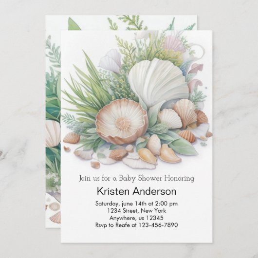 Schöne Seashell am Sea Baby Dusche Einladung (Vorne/Hinten)