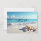 Schöne Seashells Starfish Beach Wedding RSVP Karte (Vorderseite)