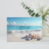 Schöne Seashells Starfish Beach Wedding RSVP Karte (Stehend Vorderseite)