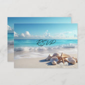Schöne Seashells Starfish Beach Wedding RSVP Karte (Vorne/Hinten)