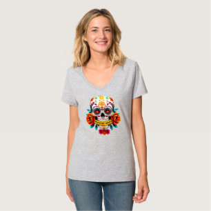 Schöne Seelen Zucker-Schädel-Rosen-Banner-Kunst T-Shirt
