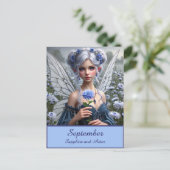 Schöne September Fairy in Asters Postkarte (Stehend Vorderseite)