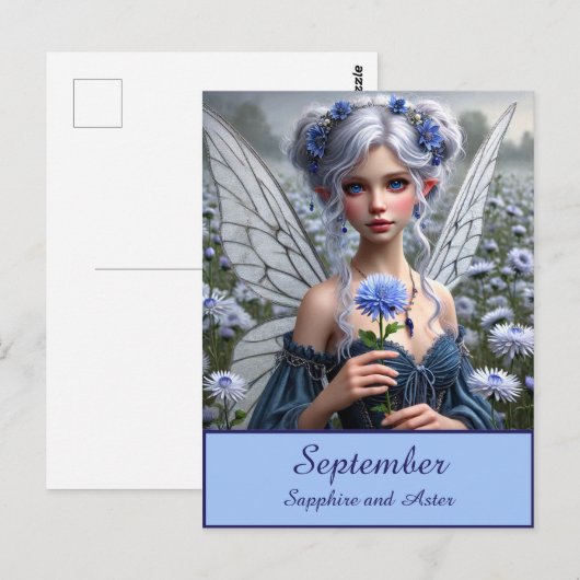 Schöne September Fairy in Asters Postkarte (Vorne/Hinten)