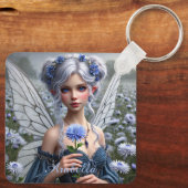 Schöne September Fairy in Asters Schlüsselanhänger (Rückseite)