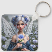 Schöne September Fairy in Asters Schlüsselanhänger (Rückseite)
