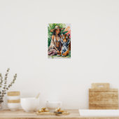 Schöne serene Boho-Frau und ihr Tiger Poster (Küche)