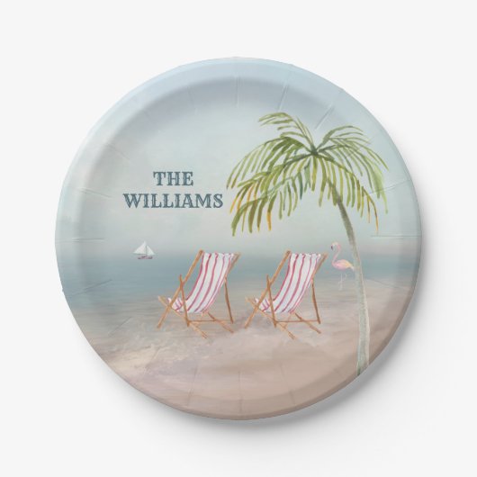Schöne Serene Watercolor Beach Szene Pappteller (Vorderseite)