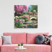 Schöne Shabby Chic Blume mit Teich und Brücke Leinwanddruck (Insitu (Wohnzimmer))