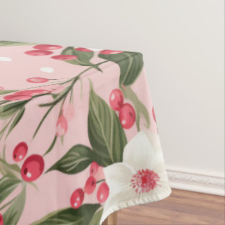 Schöne Shabby-Chic-Rosa-Weihnachts-Blumen-Beeren Tischdecke