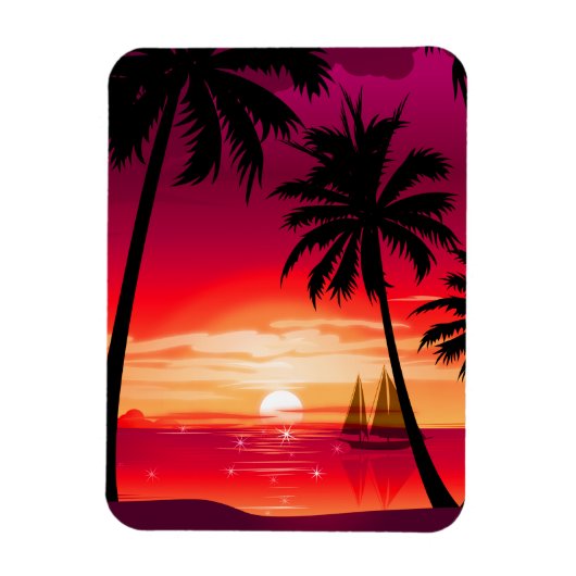Schöne Shimmery Island Sunset & Sailboat Magnet (Vertikal)