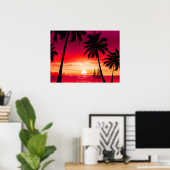 Schöne Shimmery Island Sunset & Sailboat Poster (Heimbüro)